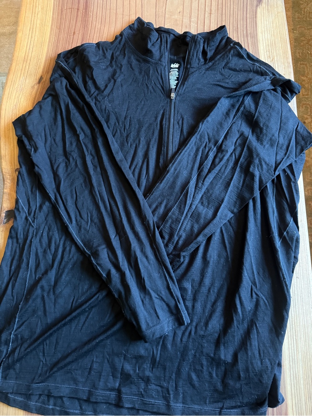 REI Black 100% Merino Wool Long-Sleeve Quarter Zip Pullover